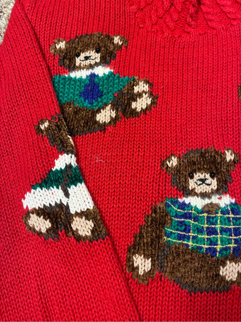 VTG Hand Knit Croft & Barrow Raime Cotton Chunky Teddy Bear Theme Sweater - Picture 9 of 14